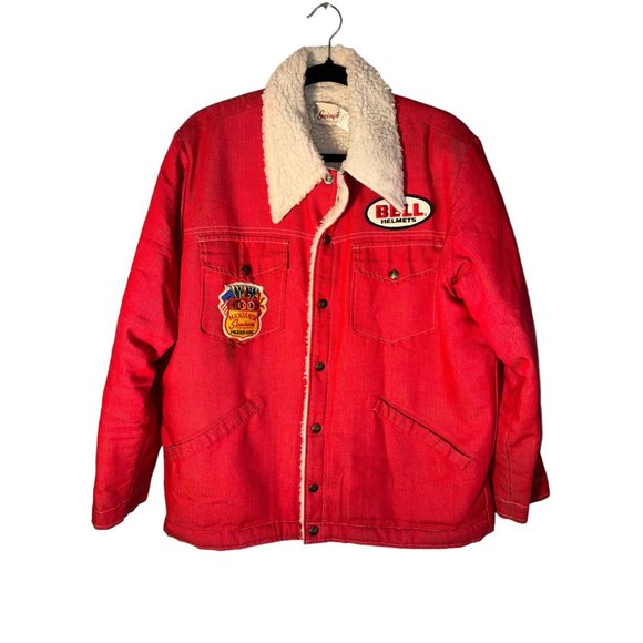 Vintage Sherpa Jacket Bell Helmets Manzanita Speedway Racing Denim 1970s